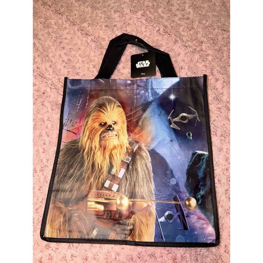 Disney Store Reusable Shopping Tote Black Sack Carry Bag Star Wars Chewbacca New